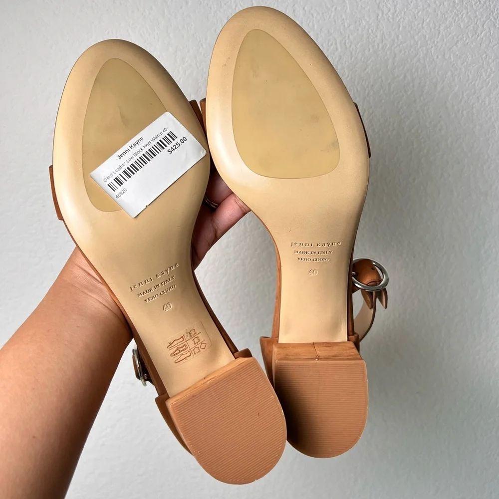 NEW Jenni Kayne Brown Oiled Leather Low Block Heel‎ in Walnut EU 40 US 10